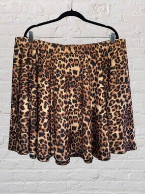 3X Mini Flare Leopard Print Skirt